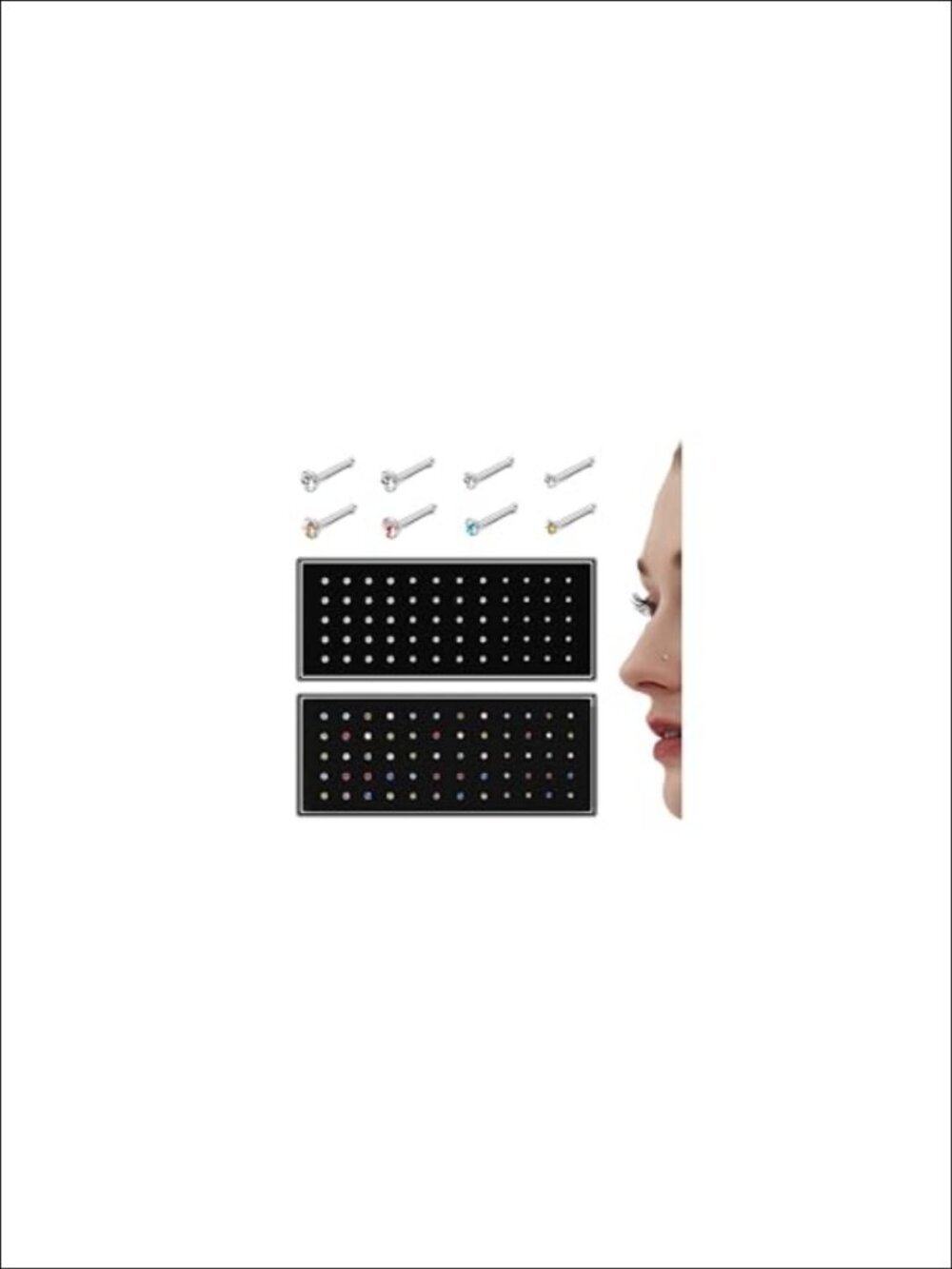 120pc Nose Studs Straight L Shaped Stainless Steel Piercing Set 20G 22G